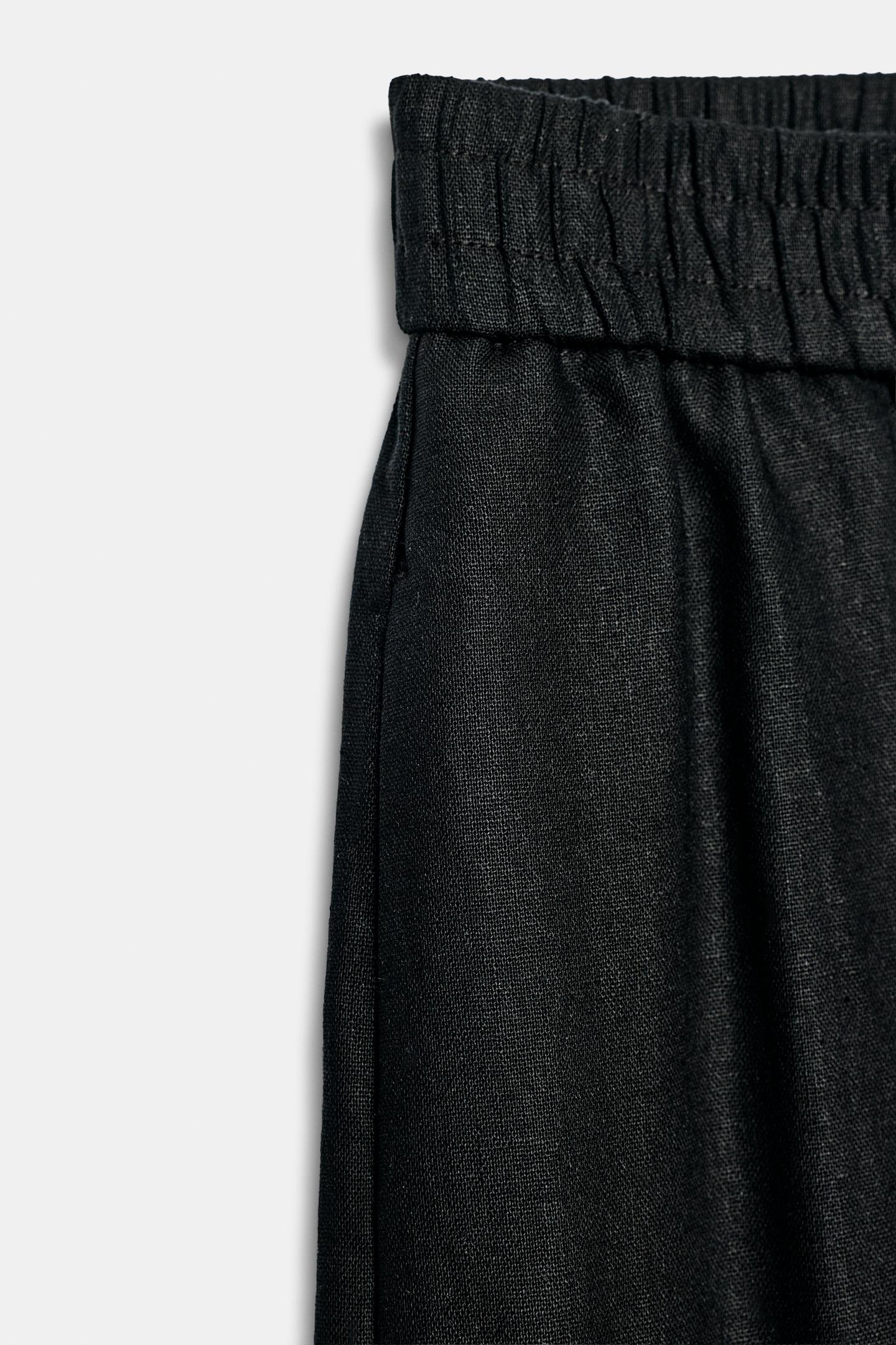 Женские брюки Zara Linen Straight Leg, цвет: Чёрный — фото 9