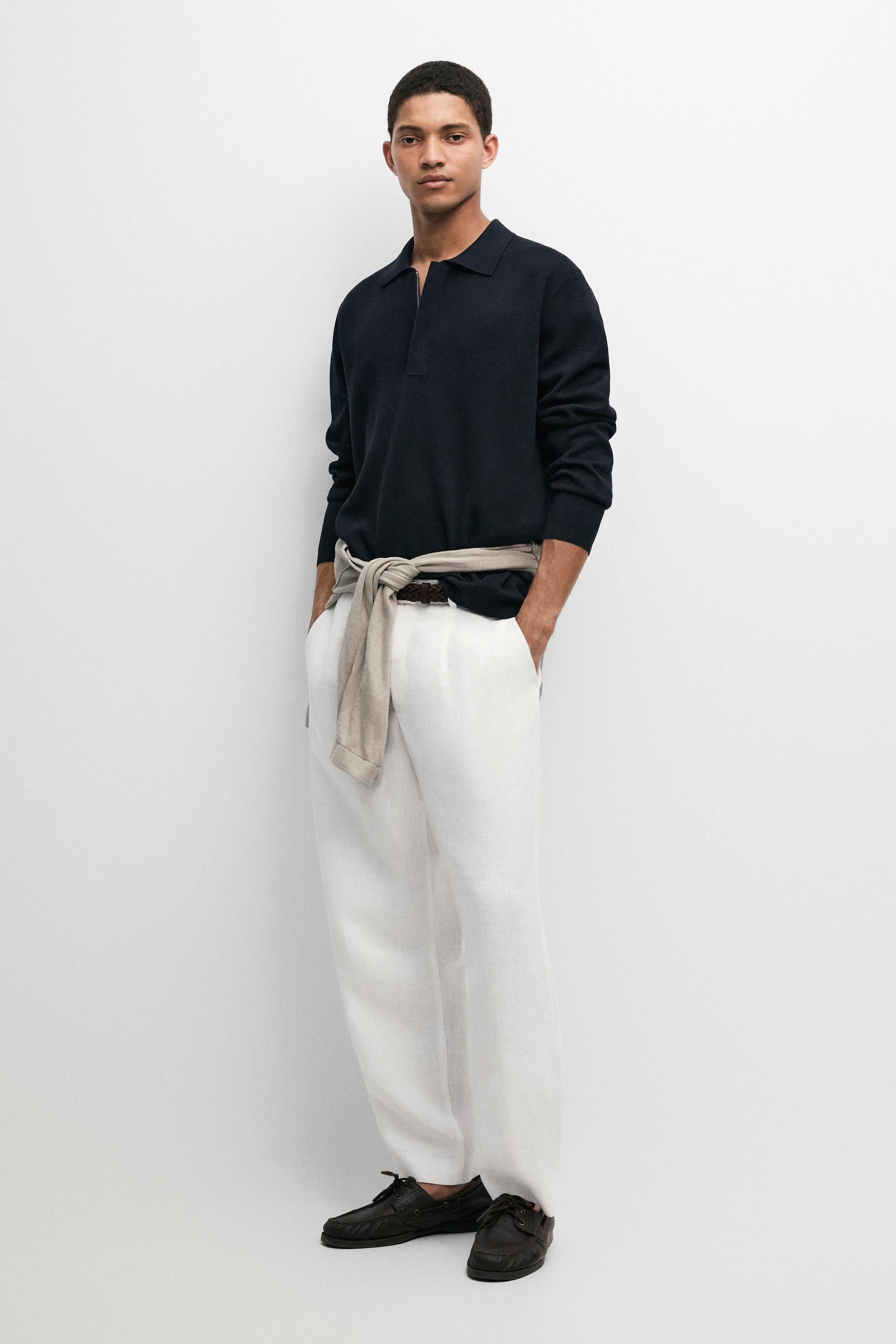Cotton blend knit zip polo sweater - Navy blue | ZARA United States