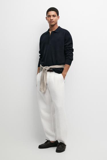 Zara Cotton blend knit zip polo sweater - Navy blue - Image 0