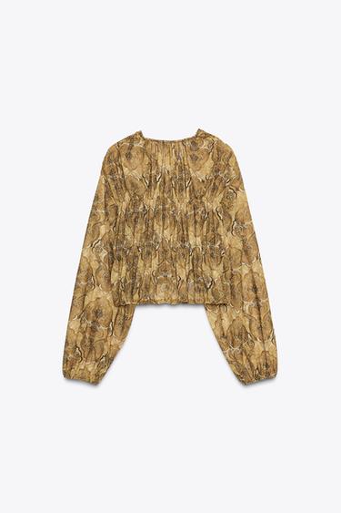 PRINTED TOP WITH TIES - Greens by Zara - Image 7