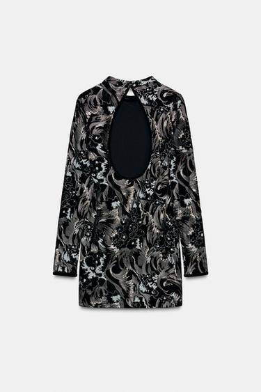 ROBE EN VELOURS BRODÉE - Noir / Sable de Zara - Image 3