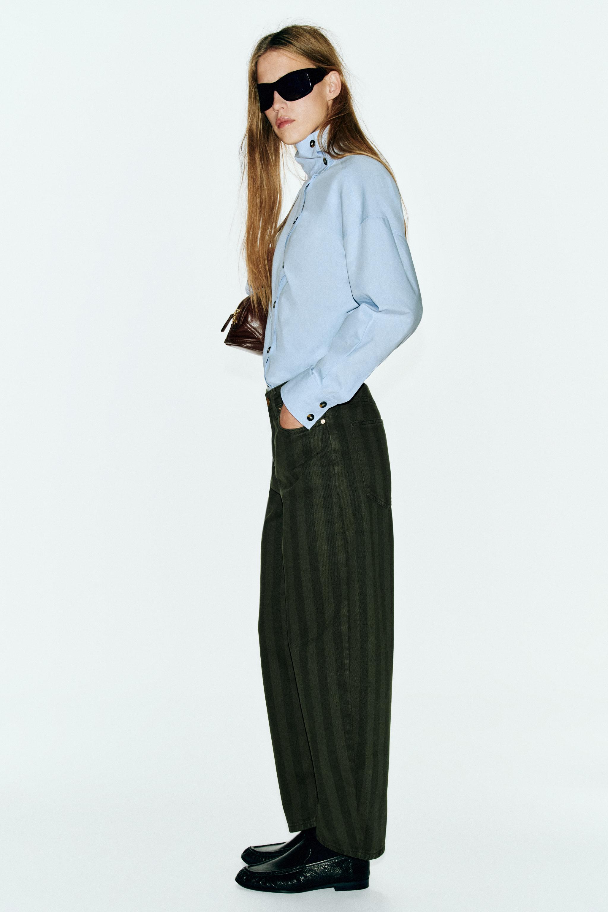 STRIPED MID-RISE STRAIGHT JEANS