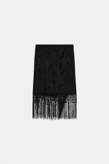 JUPE BRODERIES FRANGES ZW COLLECTION - Noir de Zara - Image 4