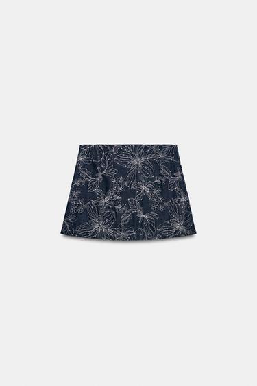 SEQUIN EMBROIDERED SKORT - Blue by Zara - Image 6