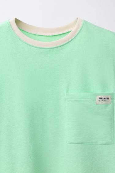 6-14 ÅR/ ENSFARVET PYJAMAS MED LOMME - grøn fra Zara