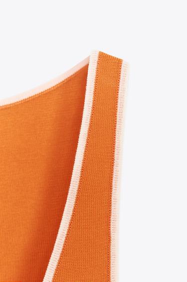 CONTRAST TRIM KNIT TOP - Orange by Zara - Image 2