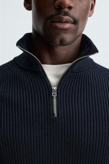 PURL KNIT SWEATER WITH ZIP - Navy blue by Zara - Image 4