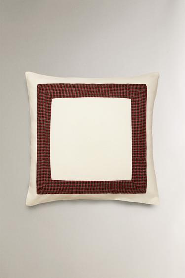 CHRISTMAS LINEN PILLOWCASE WITH BORDER - Ecru by Zara - Image 1