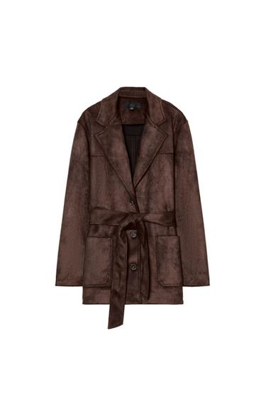 BLOUSON EFFET DAIM AVEC CEINTURE - Marron foncé de Zara
