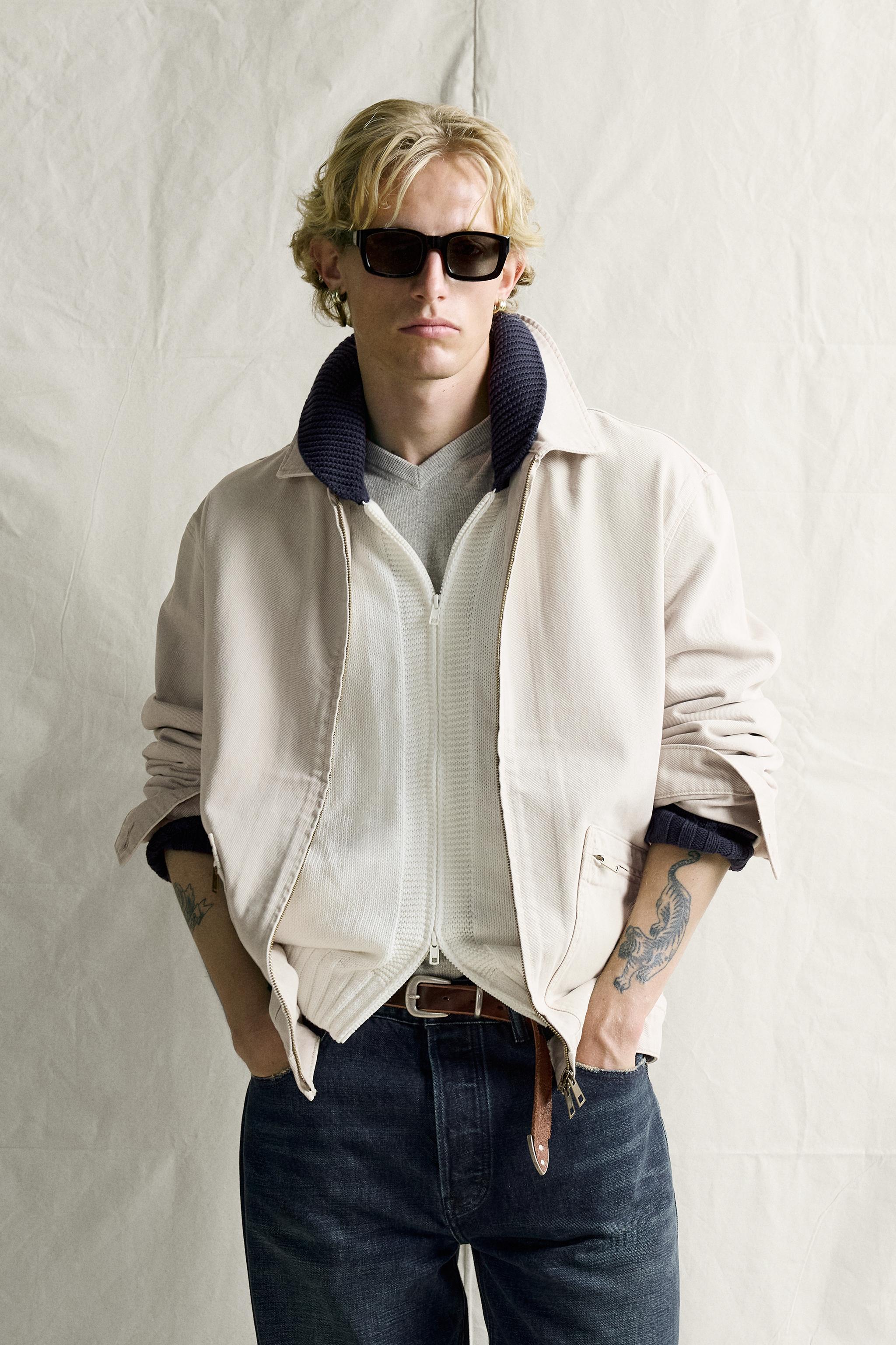 REGULAR FIT DENIM JACKET WITH ZIP — Sand