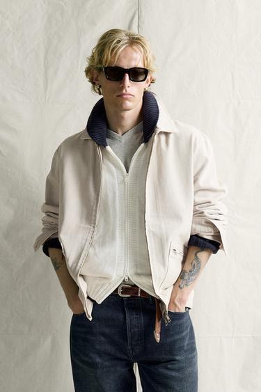 REGULAR FIT ZIP DENIM JACKET - Sand by Zara