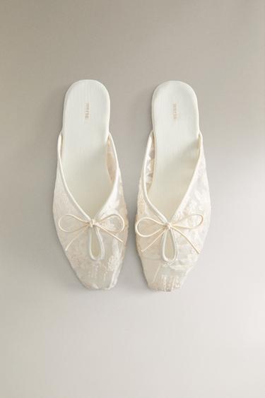 MULE SLIPPERS WITH FLORAL EMBROIDERY - White by Zara - Image 2