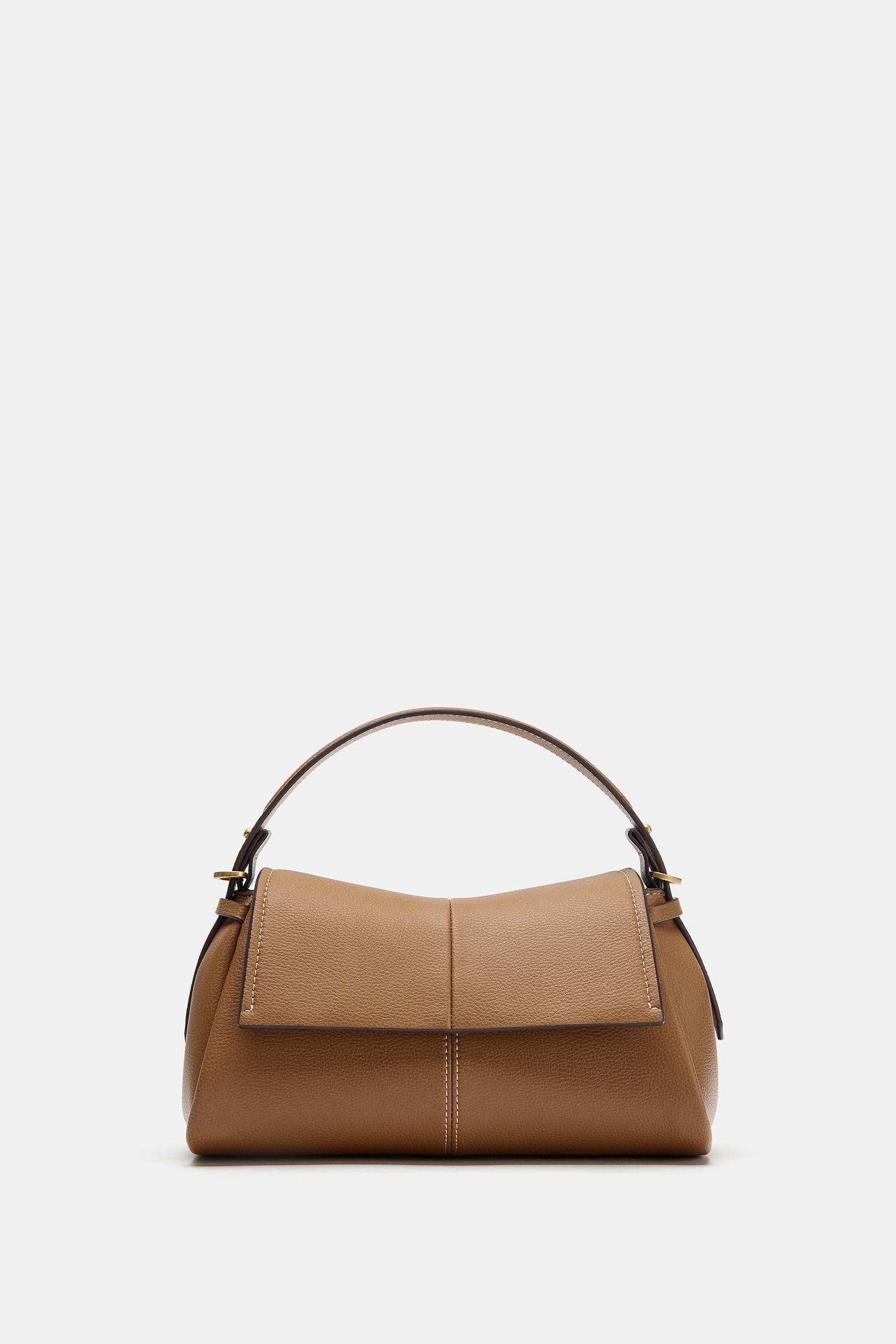 Женская сумка Zara Topstitched Handbag, цвет: Тёмный рыжевато-коричневый — фото 3