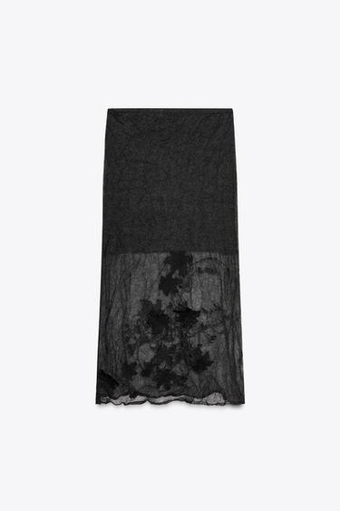 SEMI-SHEER STRUCTURED KNIT SKIRT - Black by Zara