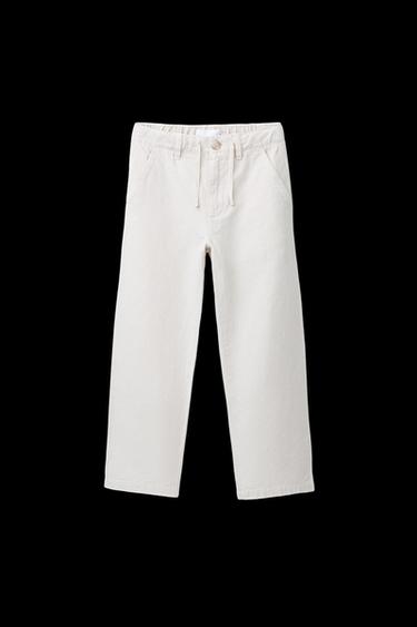 PANTALÓN RECTO CON ALGODÓN Y LINO - Crudo de Zara - Imagen 0