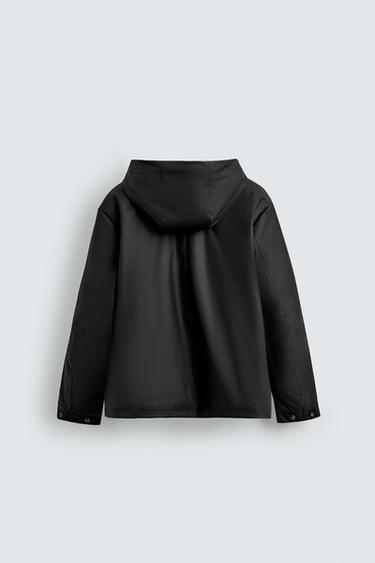 RUBBERISED EFFECT PARKA WITH HOODIE - Black by Zara