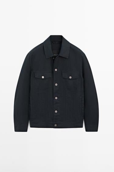 Veste 100 % lin avec détails poches - Bleu marine de Zara - Image 0