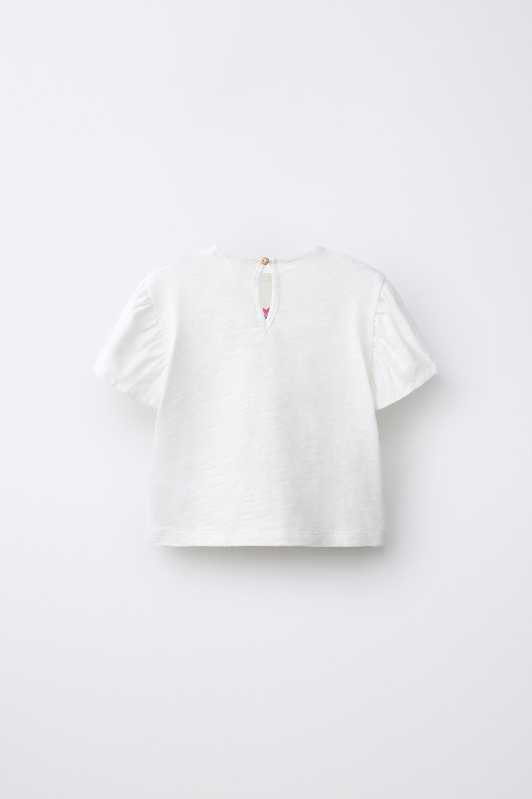EMBROIDERED FLORAL T-SHIRT — Light ecru