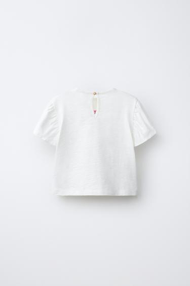 T-SHIRT BRODÉ FLEURS - Écru clair de Zara - Image 1