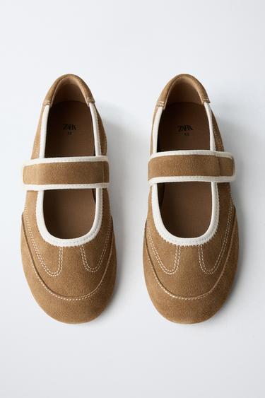 SUEDE SPORTY BALLERINA - Brown by Zara - Image 3