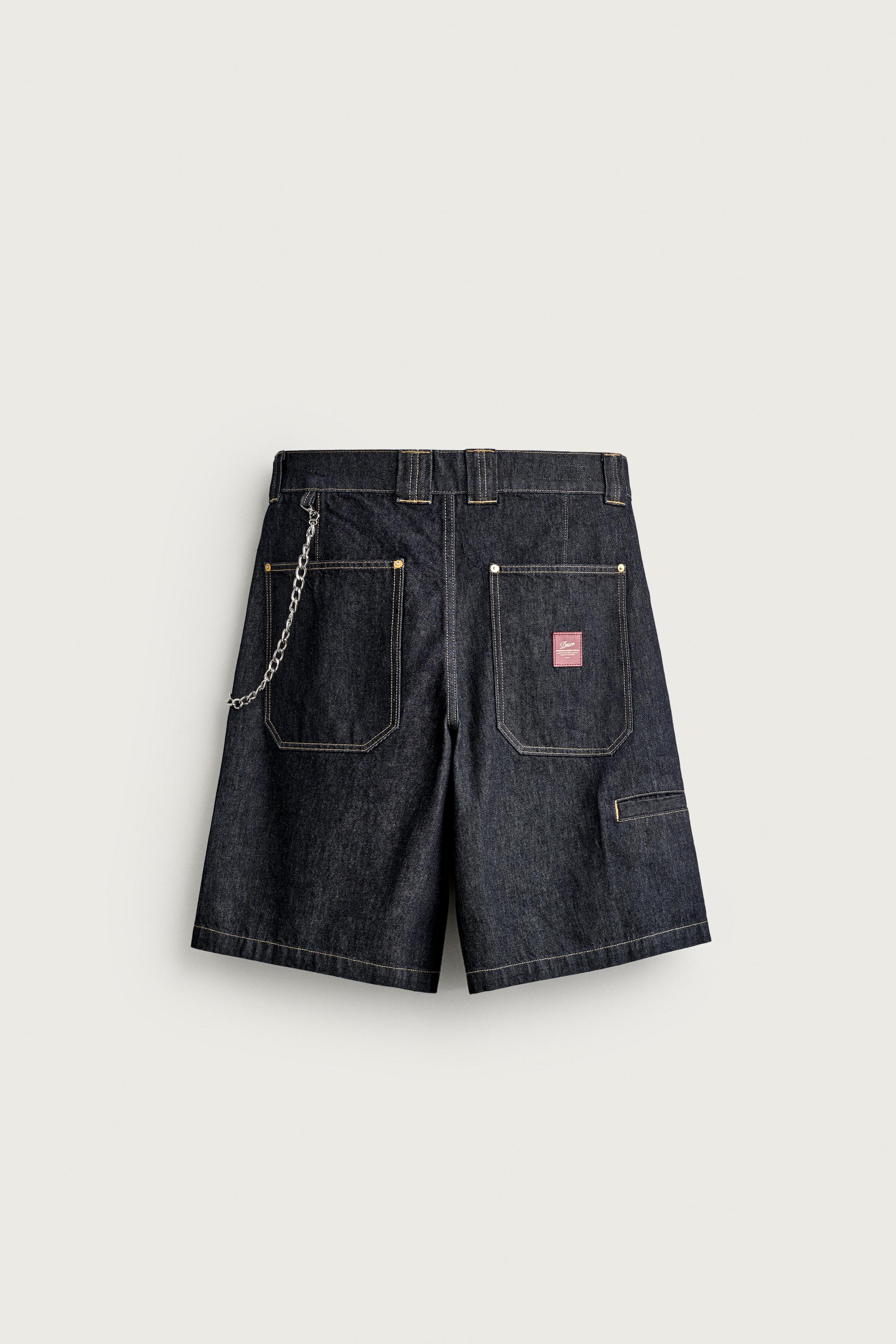 CHAIN DETAIL RELAXED DENIM JORTS