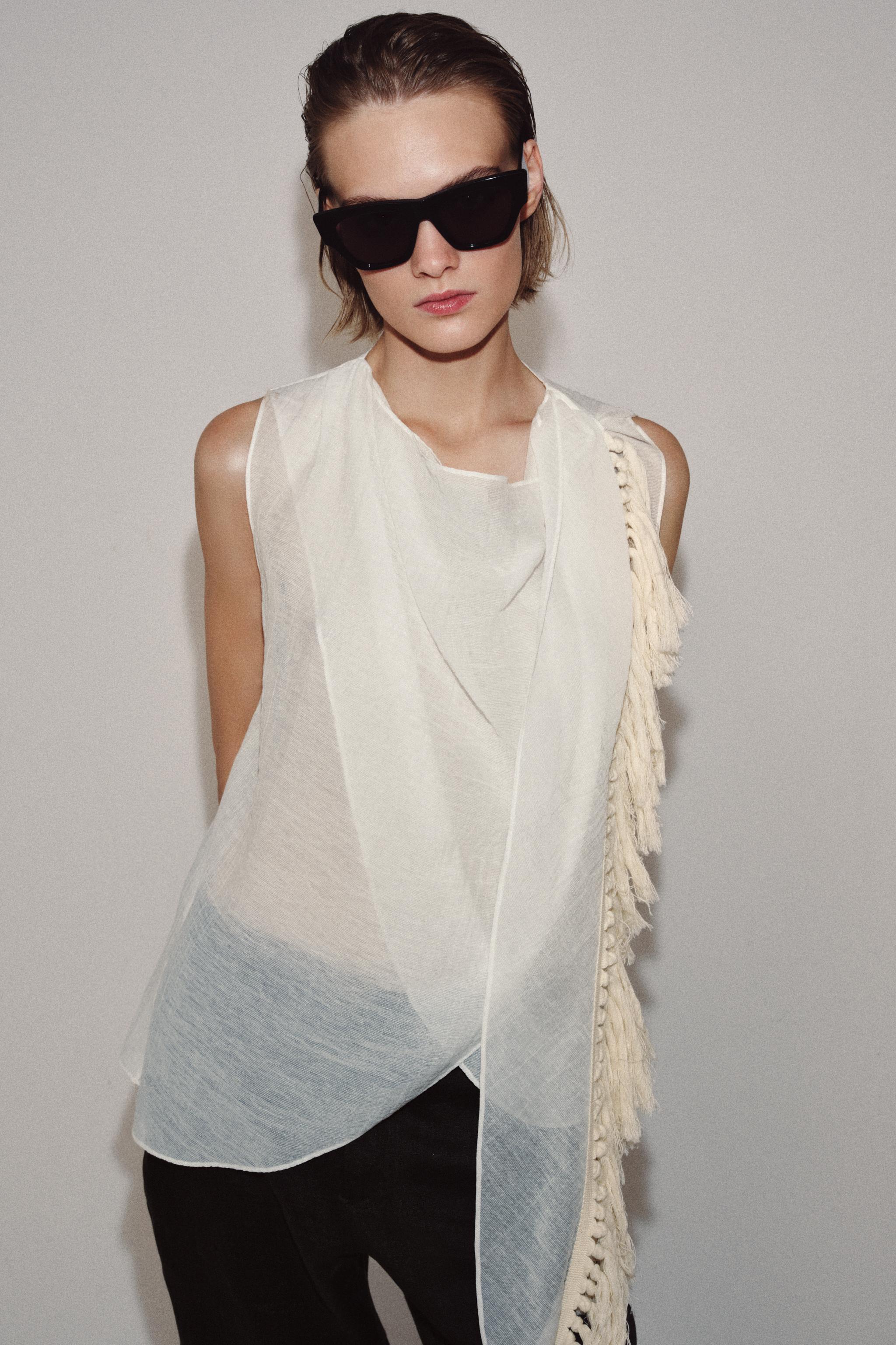 ZW COLLECTION FRINGED TOP — Oyster-white
