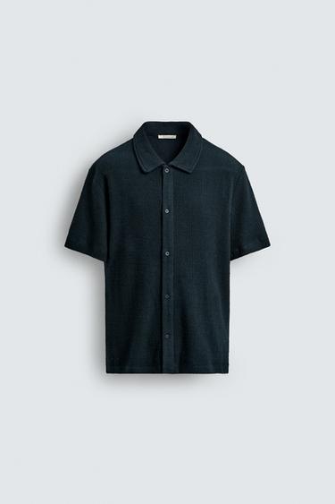 Zara TEXTURED RELAXED FIT SHIRT - Navy blue