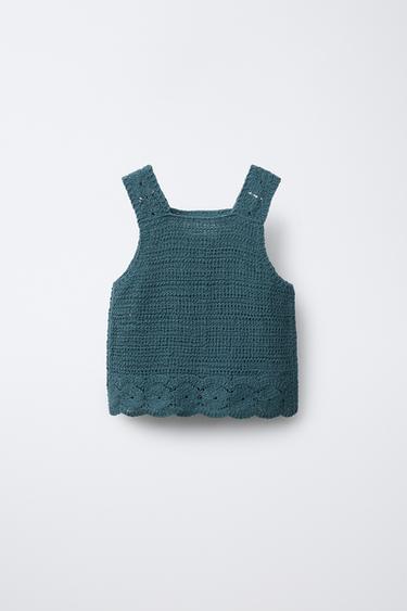 TOP EN MAILLE EN CROCHET À FLEURS - Bleu canard de Zara