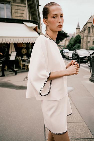 CONTRAST EMBROIDERY KNIT TOP - White by Zara - Image 2