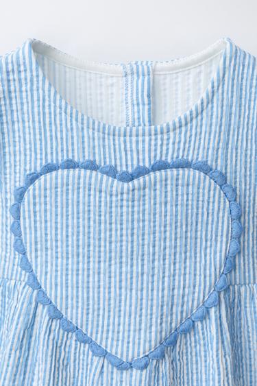 ROBE IMPRIMÉ À RAYURES ET CŒUR - Bleu de Zara - Image 2