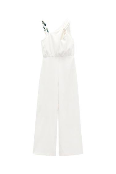 ASYMMETRIC JUMPSUIT WITH STONE STRAP