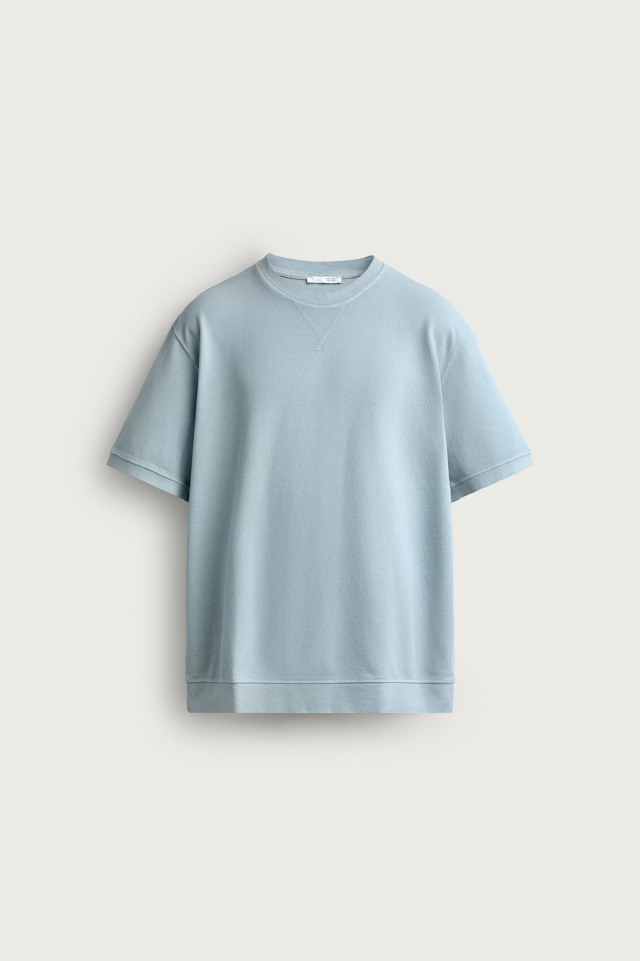 REGULAR FIT PIQUÉ TEXTURED SWEATSHIRT — Faded sky blue