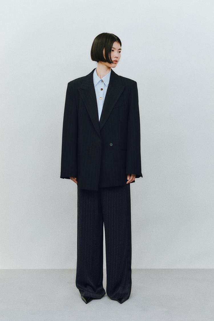 オーバーサイズピンストライプ柄ブレザー - ネイビーブルー | ZARA  