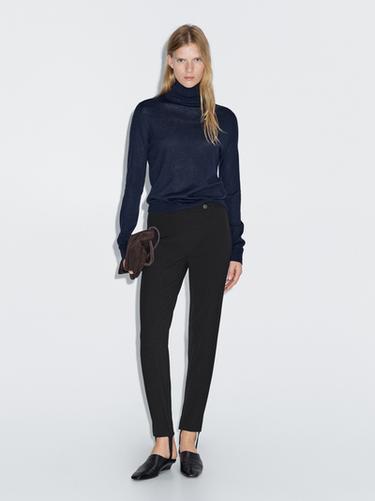 Pantalon taille élastique 100 % coton - Noir de Zara