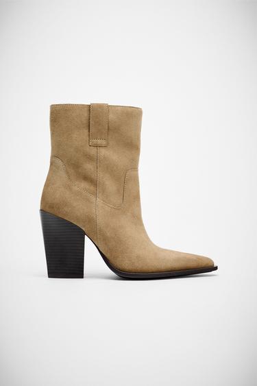 BOTÍN TACÓN PIEL - Marrón Arena de Zara