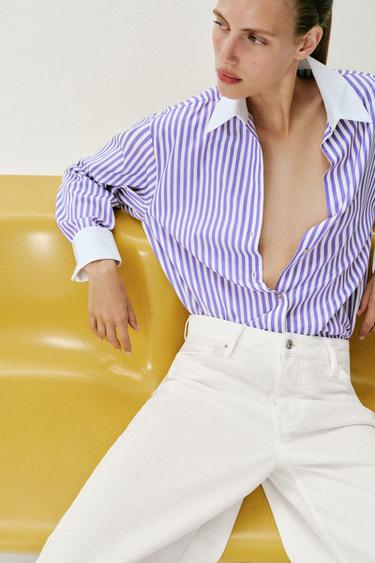 CAMISA POPELÍN RAYAS - Lila / Blanco de Zara