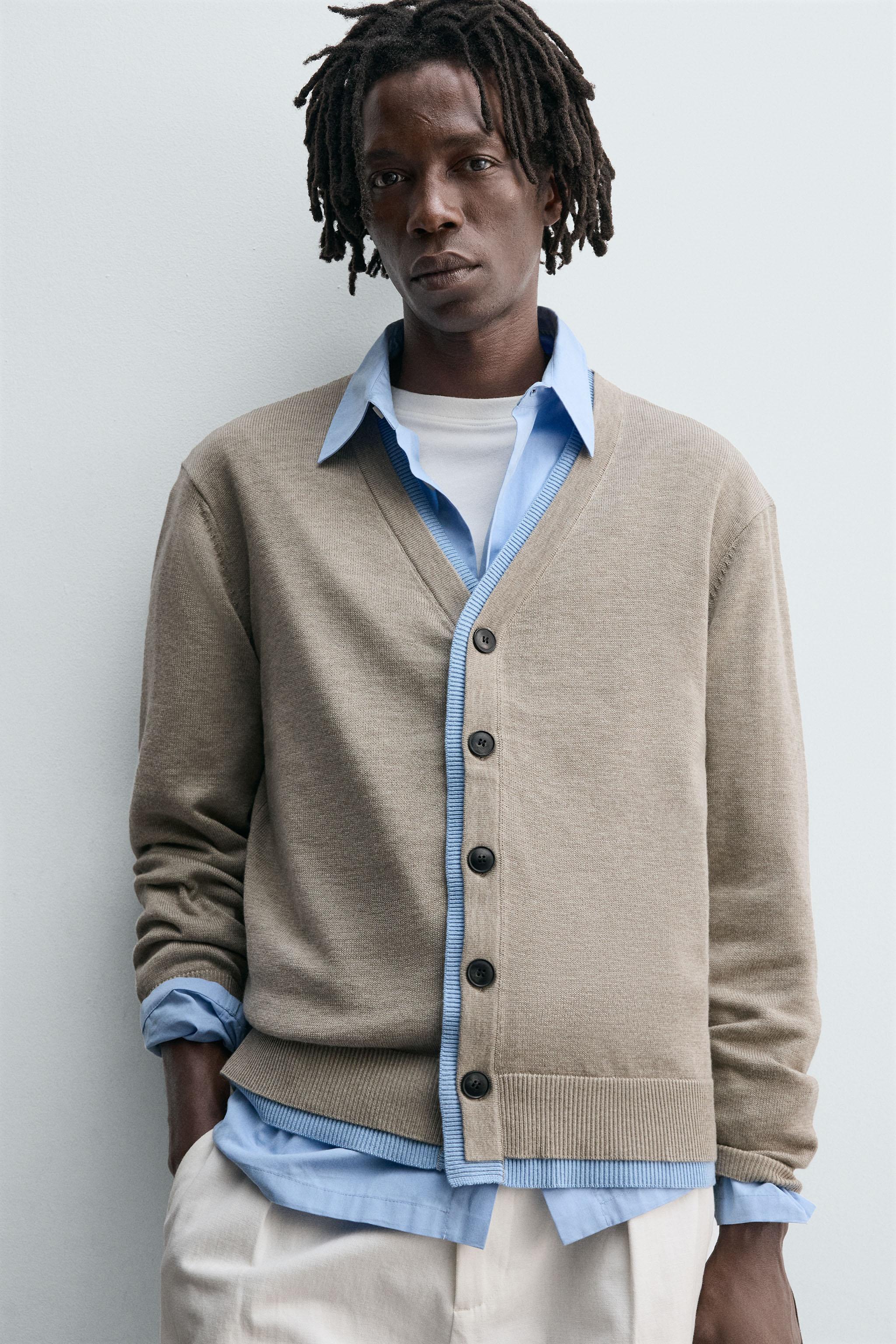ZARA メンズ　コントラストカーディガン L ZARA ザラ コントラスト カーディガン L - メルカリ