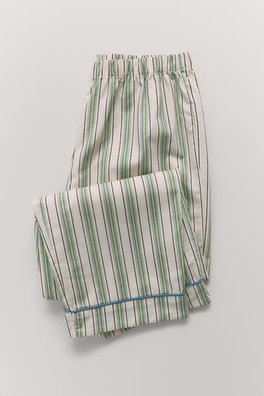 6-14 ANOS/ PIJAMA CAMISA E CALÇA COM LISTRAS - Verde da Zara