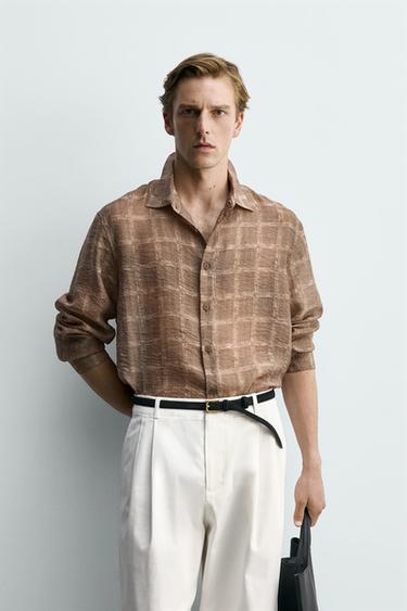 SEMI-SHEER CHECK SHIRT - camel by Zara