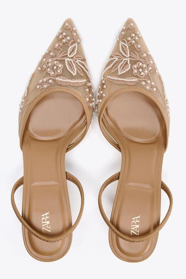 CHAUSSURES OUVERTES À L'ARRIÈRE EN MESH BRODÉ - Marron de Zara - Image 5