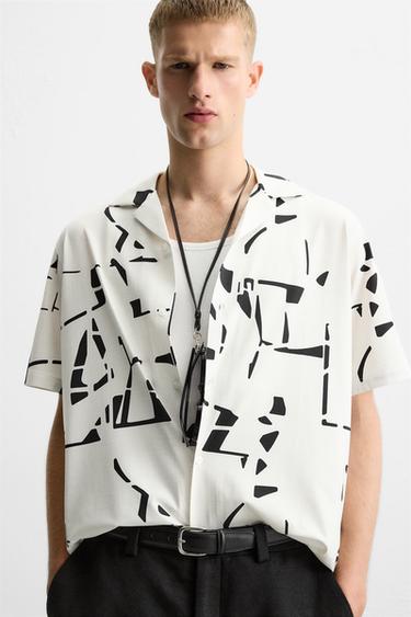 CHEMISE ÉLASTIQUE À IMPRIMÉ ABSTRAIT - Blanc de Zara - Image 4