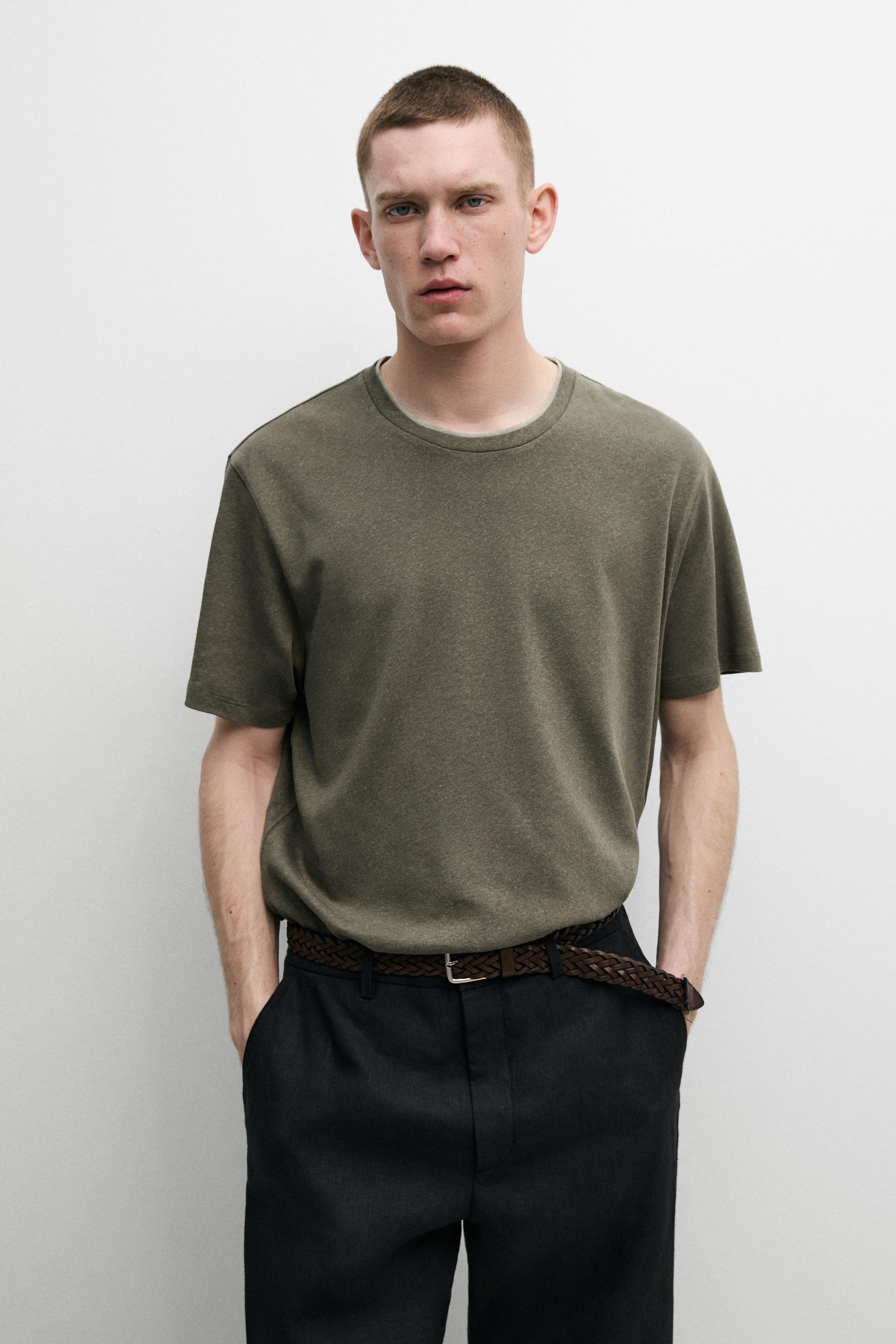 Linen and cotton double-collar T-shirt