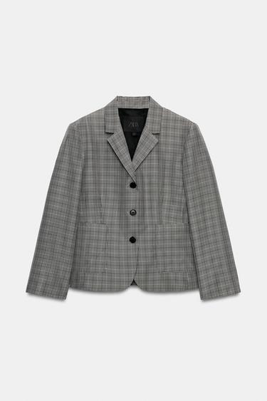 ZW COLLECTION CHECK BLAZER - Black / Ecru by Zara