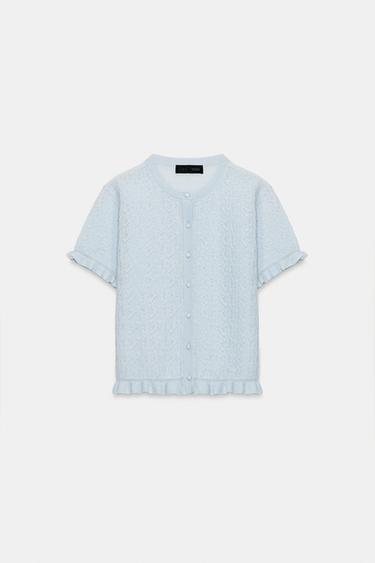TEXTURED KNIT CARDIGAN WITH RUFFLES - Light blue by Zara - Image 6