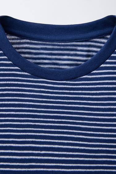 T-SHIRT EN MAILLE RAYURES - Bleu marine de Zara - Image 2