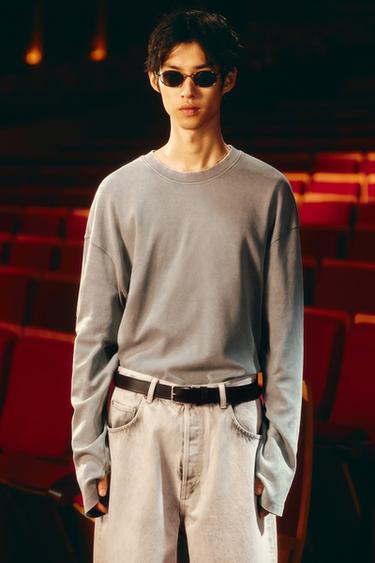 Zara 水洗寬鬆版型 T 恤 - 淺灰色