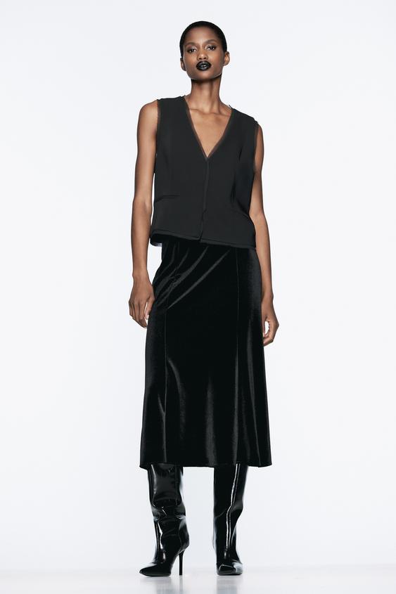 VELVET MIDI SKIRT Black ZARA United Kingdom
