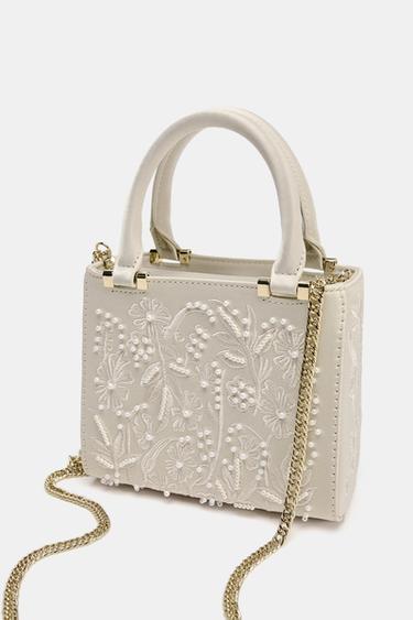 АТЛАСНАЯ СУМКА С БУСИНАМИ — ЭКРЮ от Zara