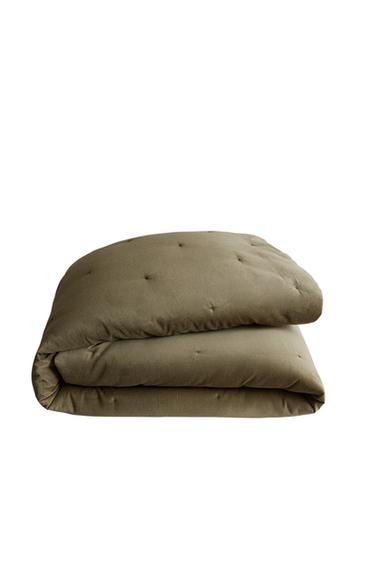 VELVET QUILTED QUILT - Grey green by Zara