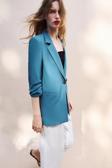 BLAZER MANGA DRAPEADA - Azul / Gris de Zara